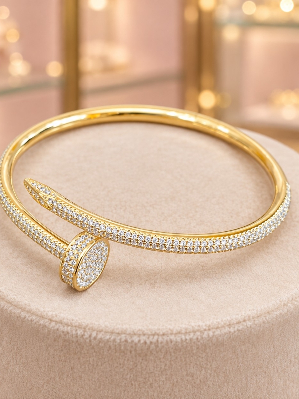 Gold Pavé Nail-Style Cuff Bracelet - Women Jewelry